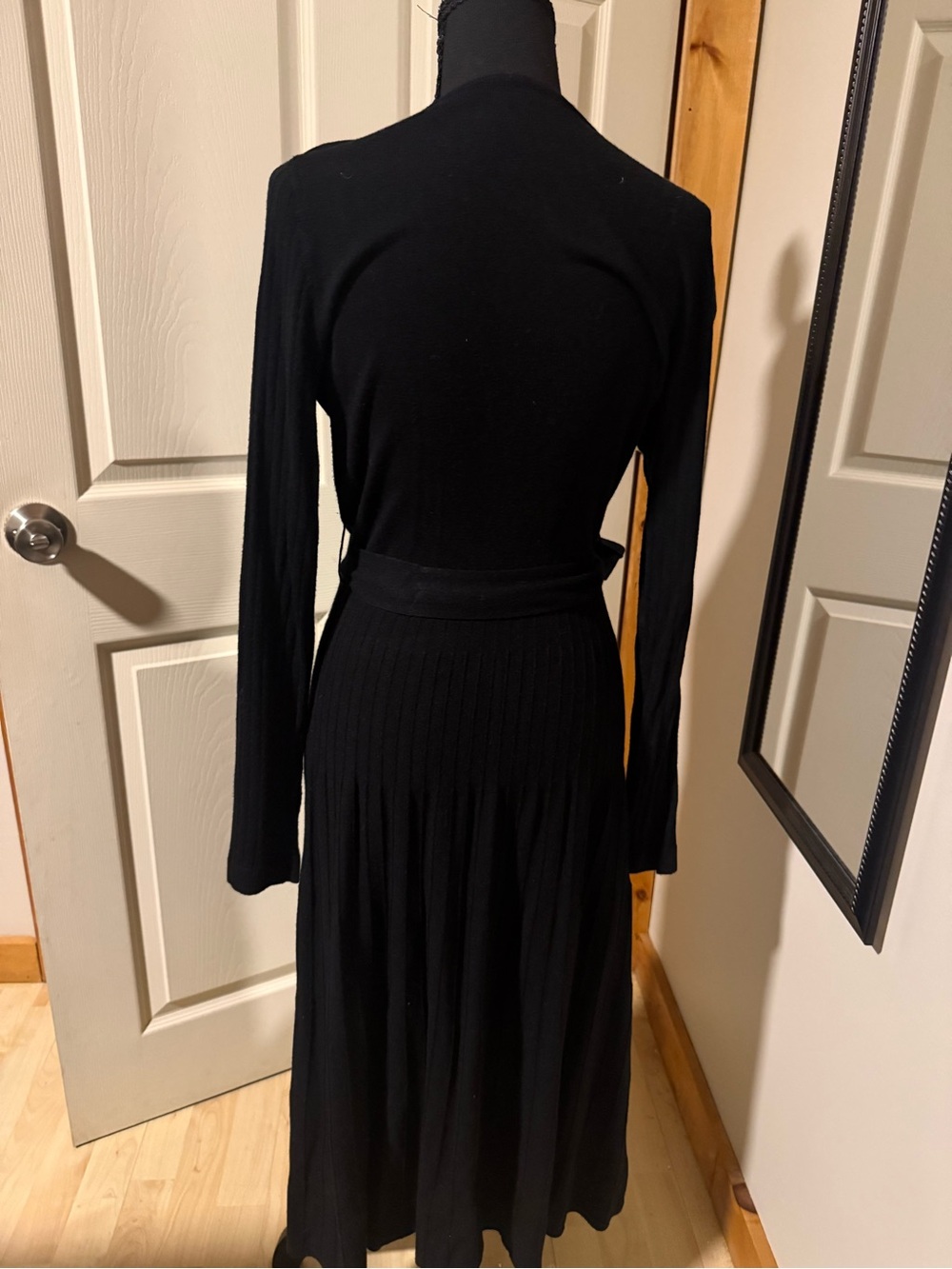 Classic Black Wrap-Style Long Sleeve Sweater Dress, Size L - Picture 2 of 4
